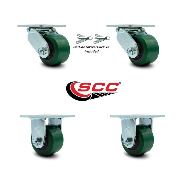 3.25 Inch Poly on Steel Caster Set with Roller Bearing 2 Swivel Lock 2 Rigid SCC